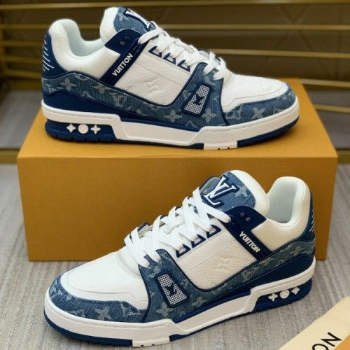 LOUIS VUITTON TRAINERS MONOGRAM DENIM BLUE WHITE WITH LV KIT