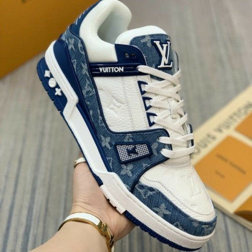LOUIS VUITTON TRAINERS MONOGRAM DENIM BLUE WHITE WITH LV KIT