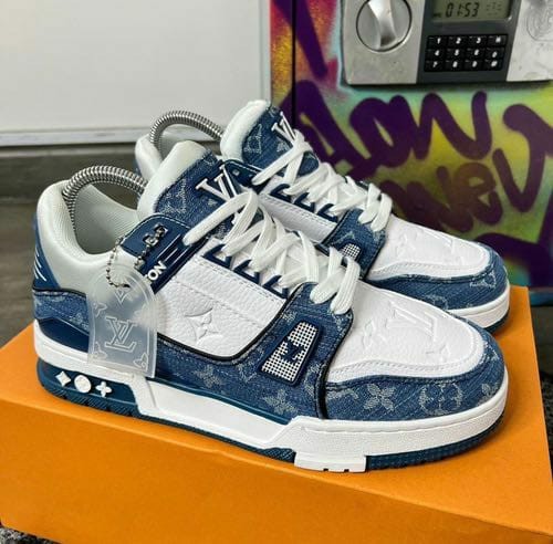 LOUIS VUITTON TRAINERS MONOGRAM DENIM BLUE WHITE WITH LV KIT