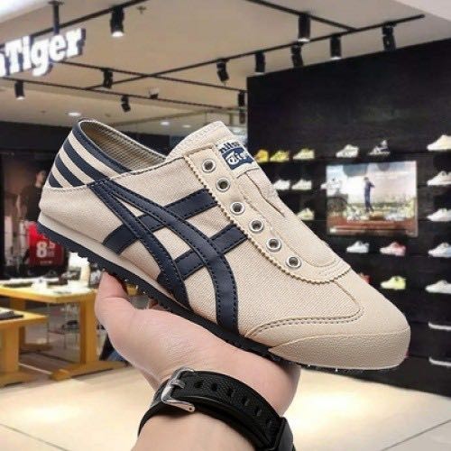onitsuka tiger slipon navy beige fix
