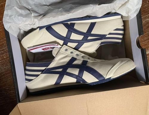 onitsuka tiger slipon navy beige fix